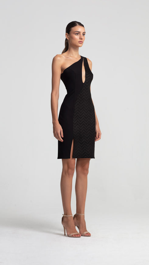 Transparent Decolleted One Shoulder Suede Dress